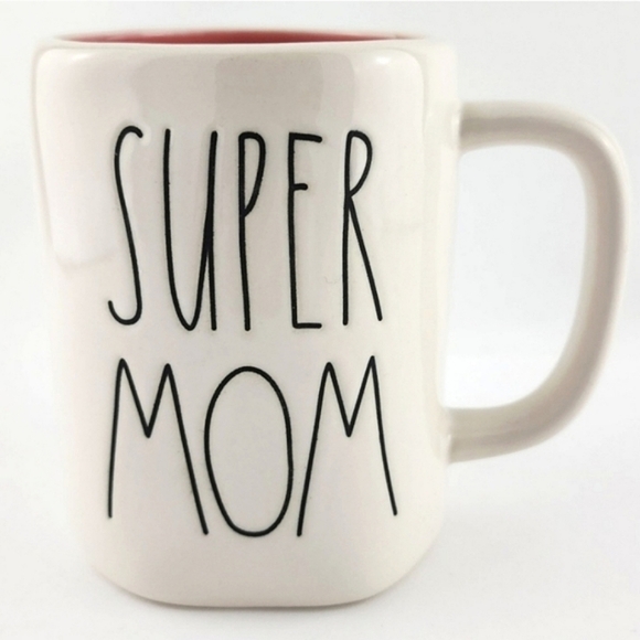⭐️2/ $50⭐️Rae Dunn Artisan Ceramic Mug White Pink Large  Letters SUPER MOM - Picture 1 of 10